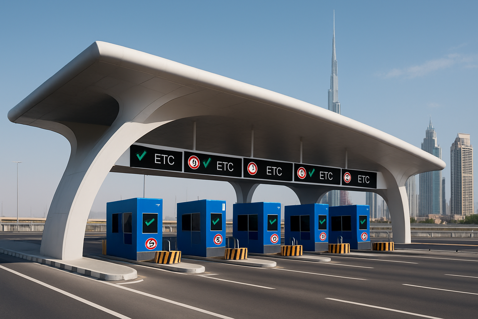 Modern toll gate on Dubai highway